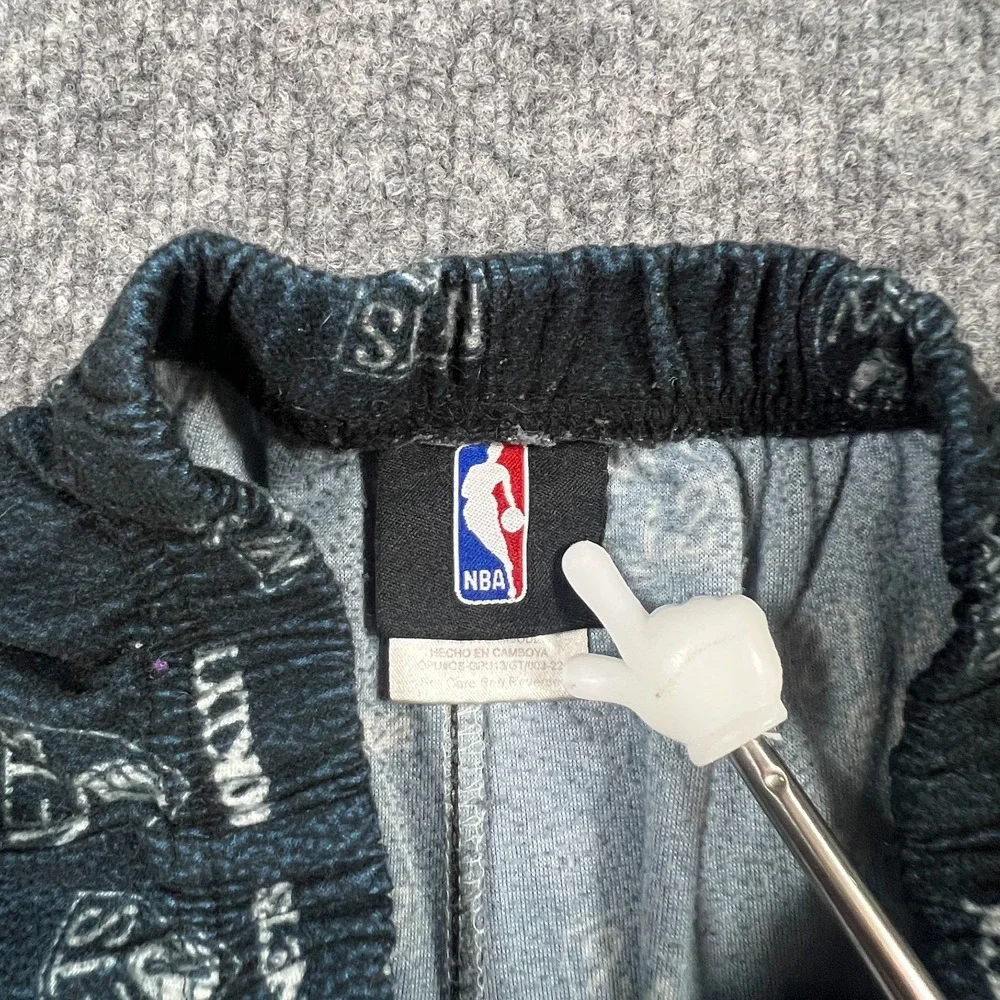 NBA Pajama Pants Boys Small Black Green Brooklyn Nets UNK All Over Print Pull On